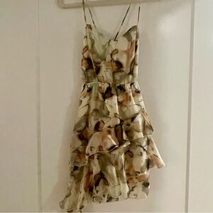 Forever21 Print Ruffle Mini Dress - Sage/Multi
